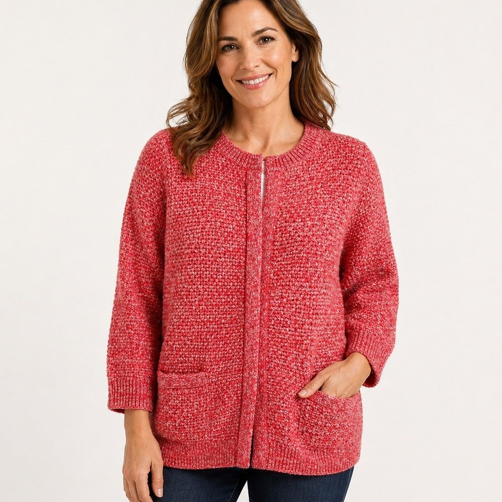 Boden‎ Coral Textured Knit Cardigan Womens M 3/4 Sleeve Marled Sweater